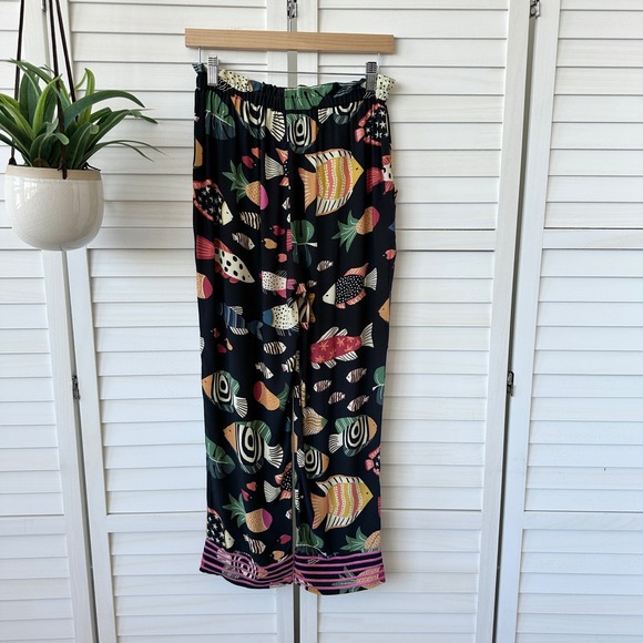 Farm Rio Anthropologie Sea Life Joggers Fish Print Pant Embroidered Petite S - Picture 5 of 11